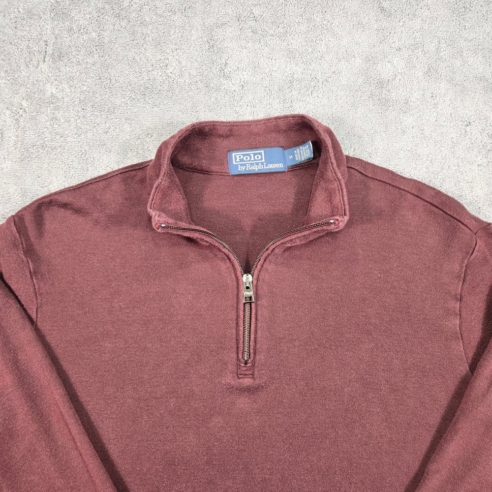 Polo Ralph Lauren Men's M Quarter Zip Pullover Sweater Burgundy Cotton Rayon - Picture 4 of 13